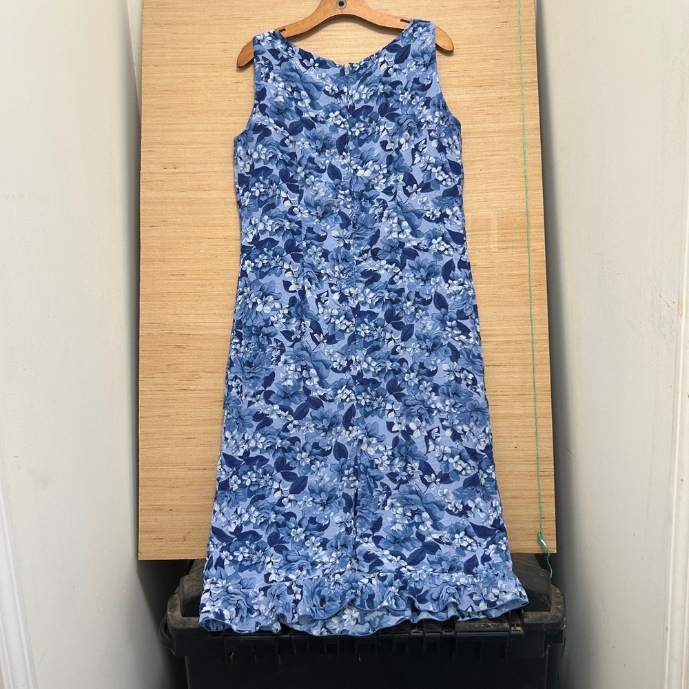 RK Originals Blue Floral Sleeveless Ruffle Hem Midi Sheath Dress Sz 12 - Picture 3 of 8